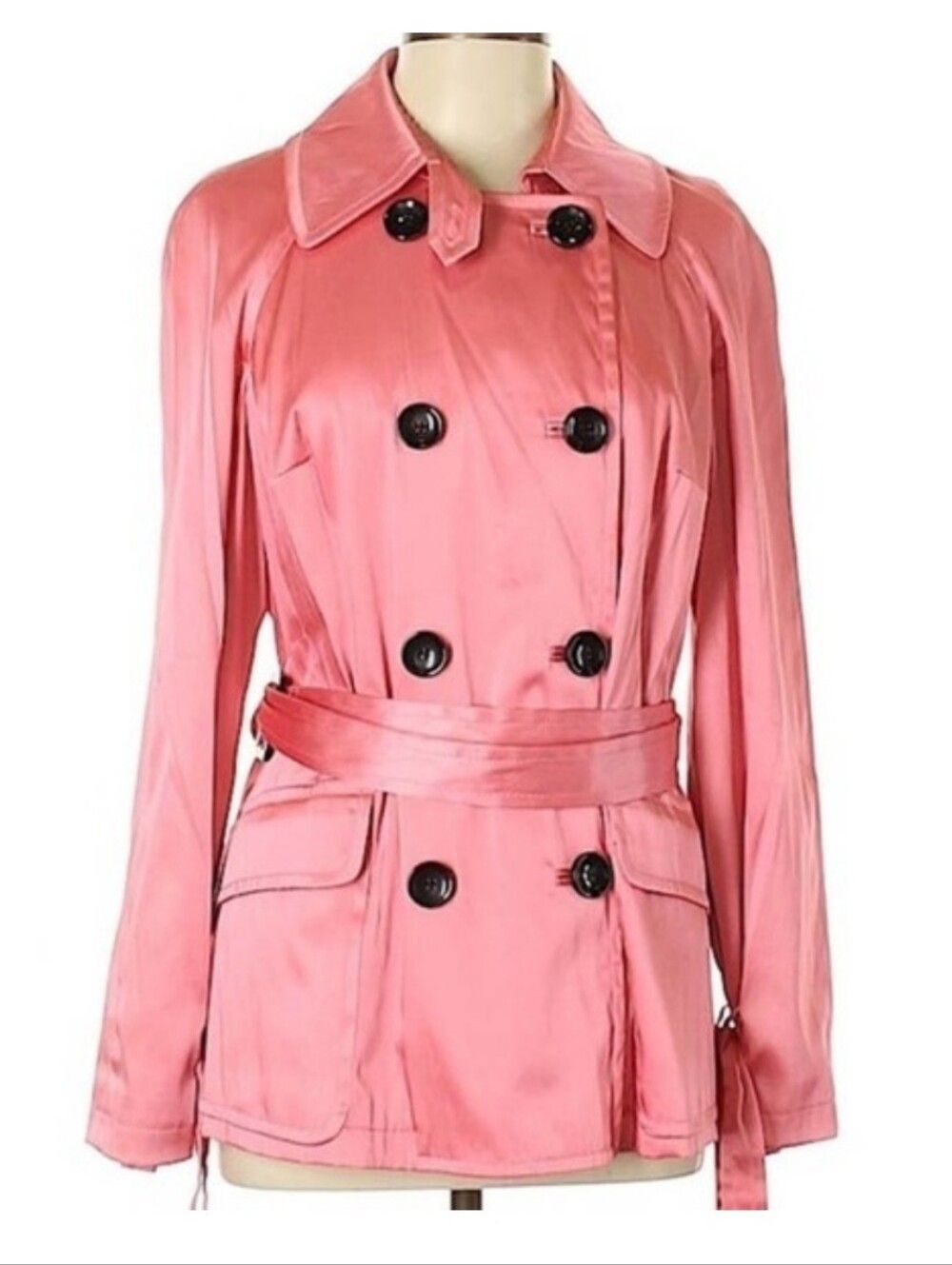 Y2k INC International Concepts Pink girlie button front satin feel trench size L